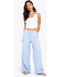 Boohoo - Petite Stripe Drawstring Wide Leg Trouser - Lyst