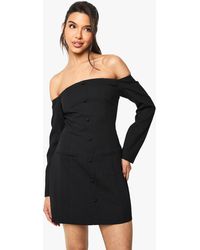 Boohoo - Bardot Tailored Button Down Mini Dress - Lyst