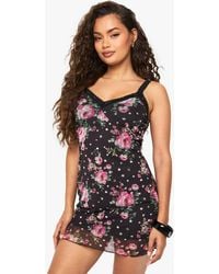 Boohoo - Ditsy Floral Lace Trim Mesh Slip Dress - Lyst