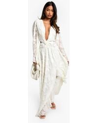 Boohoo Textured Satin Cut Out Plunge Maxi Dress | Lyst