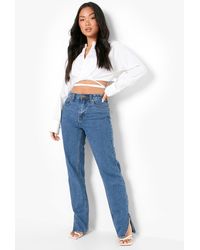 Boohoo - Petite Basic High Waist Split Hem Jeans - Lyst