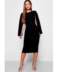 cape sleeve bodycon midi dress