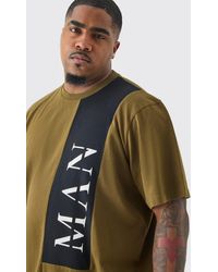 BoohooMAN - Plus Man Roman Colour Block T-shirt In Olive - Lyst
