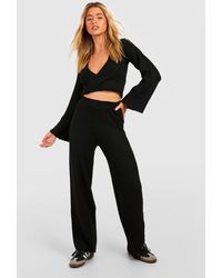 Boohoo - Wrap Rib Jumper And Wide Leg Knitted Co-ord - Lyst