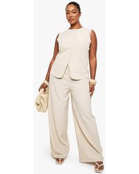 Boohoo - Plus Drawstring Pinstripe Wide Leg Trouser - Lyst