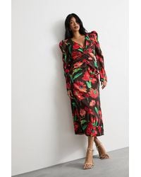 Warehouse - Satin Cut Out Waist Plunge Neck Midi Dress - Lyst