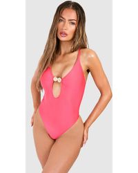 Boohoo - Shell Trim Cut Out Strappy Bathing Suit - Lyst