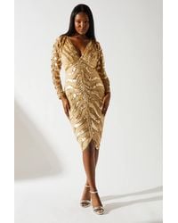 Coast - Party Sequin Long Sleeve Batwing Midi Dress - Lyst