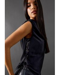 Warehouse - Chiffon Lace Up Detail Slash Neck Top - Lyst