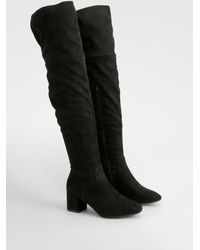 Boohoo - Block Heel Faux Suede Over The Knee Boots - Lyst