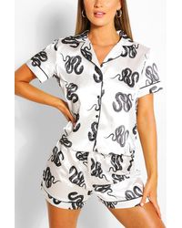 Boohoo Snake Print Satin Pajama Short Set - White