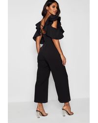 Boohoo Womens Statement Ruffle Cross Back Jumpsuit - Black
