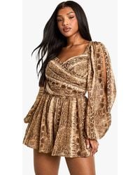 Boohoo - Snake Print Split Sleeve Playsuit - Lyst