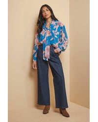 Wallis - Floral Print Tie Neck Blouse - Lyst
