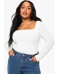 Boohoo - Plus Double Layer Slinky Square Neck One Piece - Lyst
