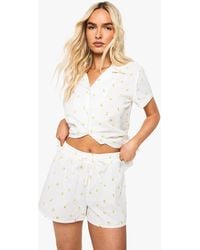 Boohoo - Lemon Print Waffle Shirt - Lyst