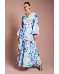 Coast - Long Sleeve Chiffon Midaxi Dress With Belt - Lyst