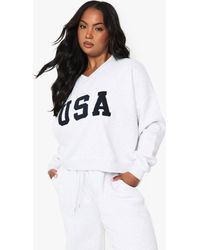Boohoo - Plus Usa V Neck Oversized Sweatshirt - Lyst