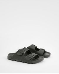 Boohoo - Wide Fit Double Buckle Footbed Sliders - Lyst