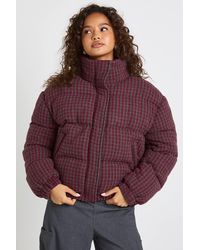 Boohoo - Check Funnel Neck Puffer Jacket - Lyst