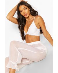 Boohoo Womens Tie Cuff Beach Trousers - White