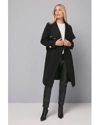 Wallis - Petite Funnel Neck Tie Belt Coat - Lyst