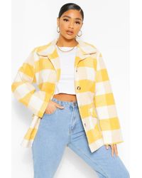 Boohoo Plus Oversized Flannel Coat - Yellow