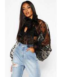 Boohoo Chemisier Oversize En Organza À Pois - Noir