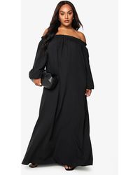 Boohoo - Plus Bardot Maxi Smock Dress - Lyst