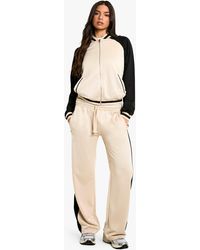 Boohoo - Chándal De Pantalón Deportivo Recto Y Chaqueta Bomber De Tejido Por Urdimbre Con Colores En Bloque Y Cremallera - Lyst