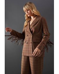 Warehouse - Premium Oversized Heritage Flannel Fringed Blazer - Lyst