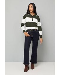 Wallis - Petite Khaki Collared Polo Striped Sweater - Lyst