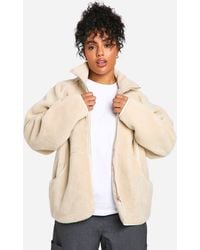Boohoo - Plus Oversized Teddy Zip Up Jacket - Lyst