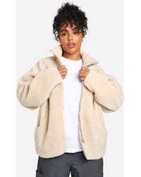 Boohoo - Plus Oversized Teddy Zip Up Jacket - Lyst