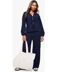 Boohoo - Plus Rib Tie Front Blouse And Trouser Co-Ord - Lyst