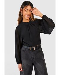 Boohoo - Woven Pleat Front Puff Sleeve Blouse - Lyst