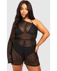 Boohoo - Plus Jersey Knitted One Shoulder Beach Romper - Lyst