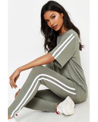 Boohoo Short Sleeve Side Stripe Lounge Set - Multicolour