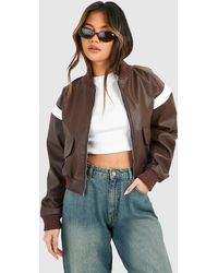 Boohoo - Faux Leather Cropped Moto Detail Bomber Jacket - Lyst