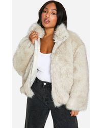 Boohoo - Plus Vintage Look Faux Fur Funnel Neck Jacket - Lyst