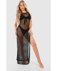 Boohoo - Crochet Cover-up Beach Maxi Dress - Lyst