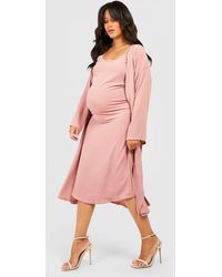 Boohoo - Maternity Textured Strappy Midi Dress And Belted Kimono - Lyst