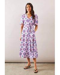 Wallis - Printed Wrap Button Midi Dress - Lyst