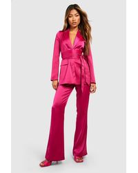 Boohoo - Matte Satin Fit & Flare Tailored Pants - Lyst