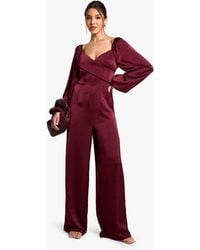 Boohoo - Textured Satin Wrap Jumpsuit - Lyst