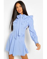 Boohoo Crepe Long Sleeve Tiered Skater 
