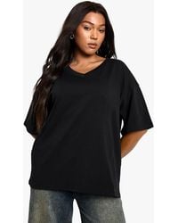 Boohoo - Plus Cotton Oversized V Neck T-Shirt - Lyst