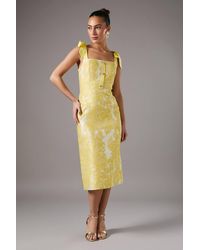 Coast - Jacquard Tie Shoulder Button Through Pencil Midi Dress - Lyst