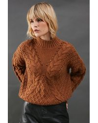 Warehouse - Chunky Cable Knit Roll Neck Sweater - Lyst