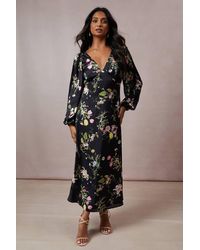 Oasis - Occasion Floral Cross Back Satin Midaxi Dress - Lyst
